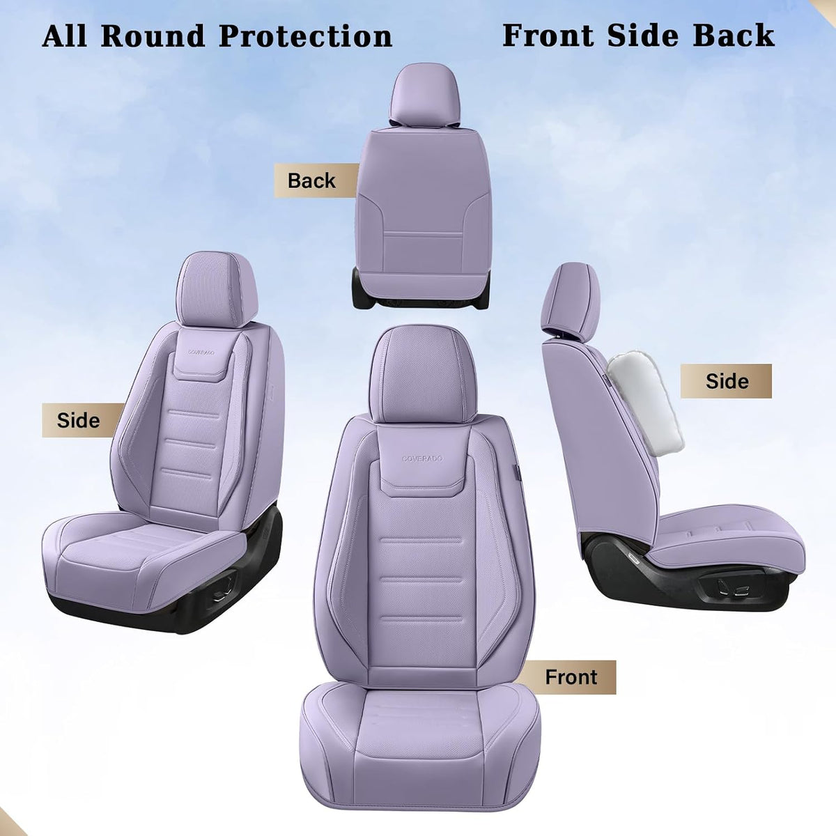 Coverado Car Seat Covers, Front Covers for Cars, Car Seat Cover Front Seats, Car Seat Protector Waterproof, Leather Car Seat Cushion, Universal Interior Covers Seat Protectors for Most Cars Purple