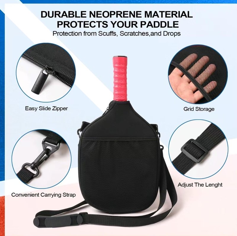 YJGH Water Resistant Pickleball Paddle Cover & Protective Carry Case w/Pockets, Adjustable Crossbody Strap, Ball Holder & Fence Hook - Fits Standard & Extended Paddles - Gifts for Men Women
