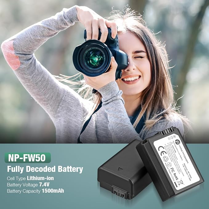 FirstPower NP-FW50 Battery 2-Pack and USB Dual Charger Compatible