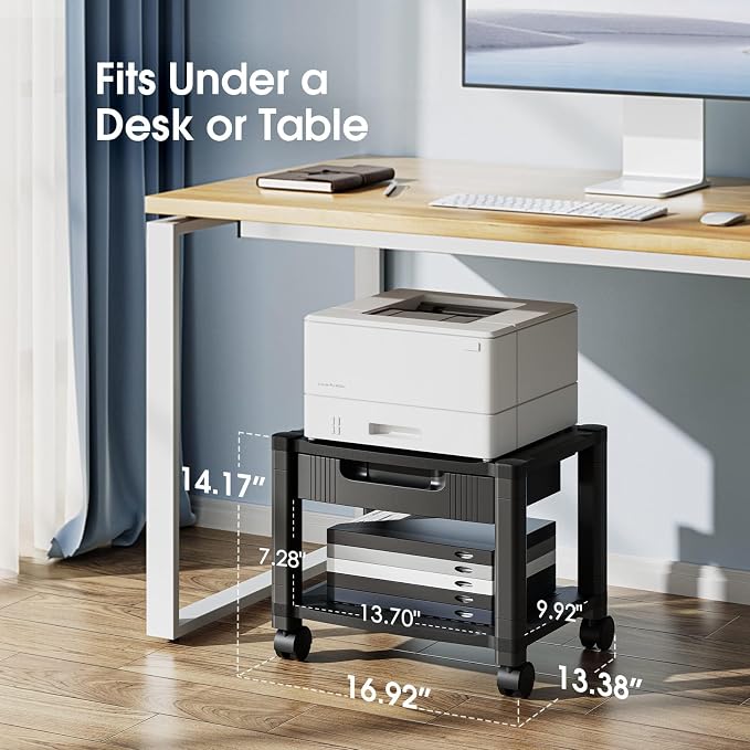 HUANUO Printer Stand with Cable Management and Storage Drawer, Printer Table