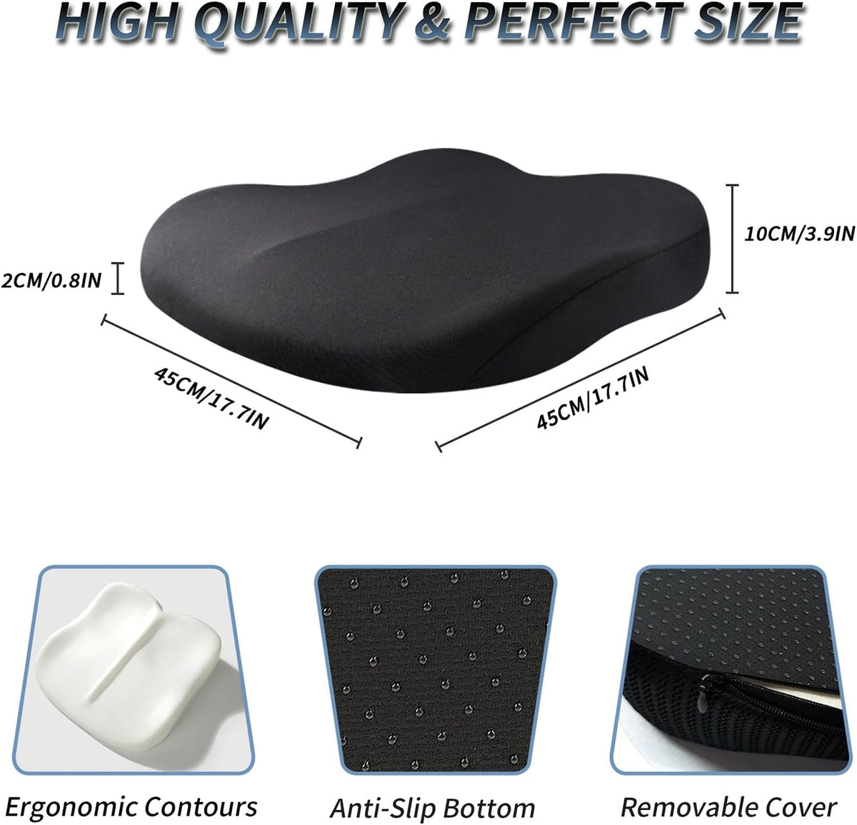 Adult Booster Seat Cushion for Car, Wedge Memory Foam Seat Cushion for Height & Long Driving, Boosts Height by 3.9 Inches, Travel Essentials for Car Trips, Black