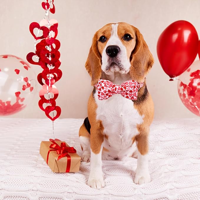 Lionheart glory Dog Bow Collar Valentine's Day Dog Collars Adjustable Soft Red Hearts Dogs Collar with Bowtie for X-Small Dogs Puppy Female Male Spring Holiday Pet Collars Bows