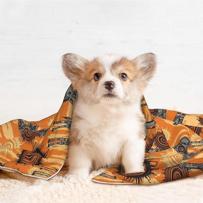 Reversible Plush Throw for Dogs and Cats, Abstract African Giraffe, Double Sided Blanket with Nubby Dot Side and Sleek Side Ideal for Cuddling Nesting Security