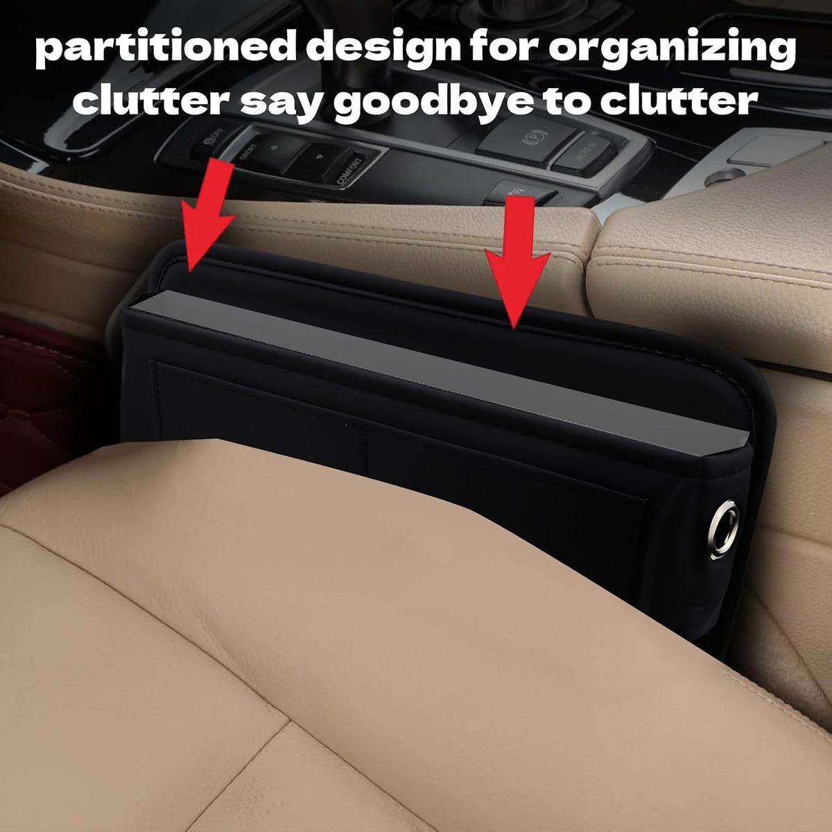 Heran Premium Leather Car Seat Gap Filler Organizer with Card Slots,Universal Fit for Cars, Trucks, and SUVs – Black, 1 Pack (1)