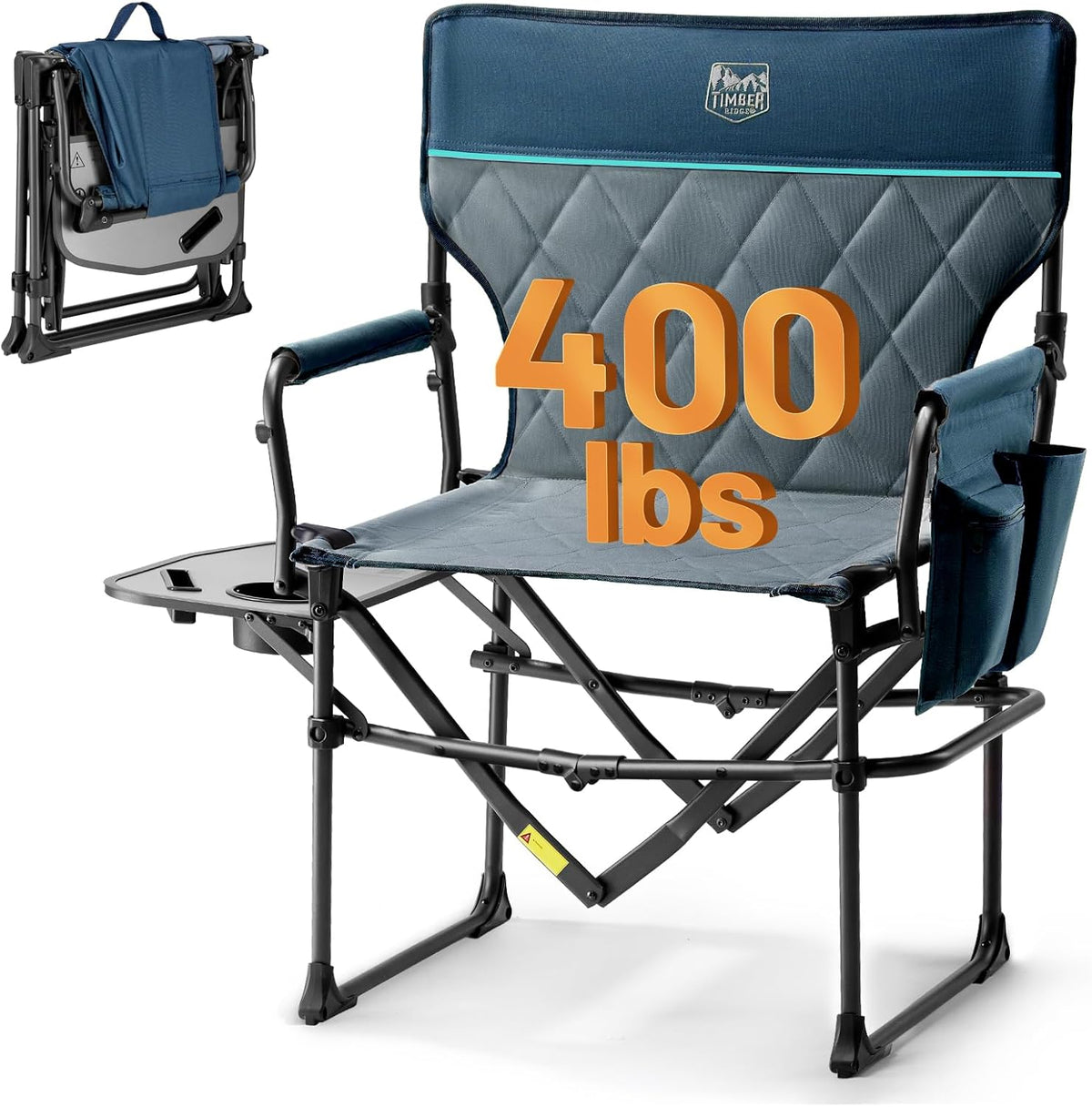 Timber Ridge Camping Chair - Heavy Duty Aluminum Folding Chair with Side Table Pocket | Blue, 400lbs Capacity