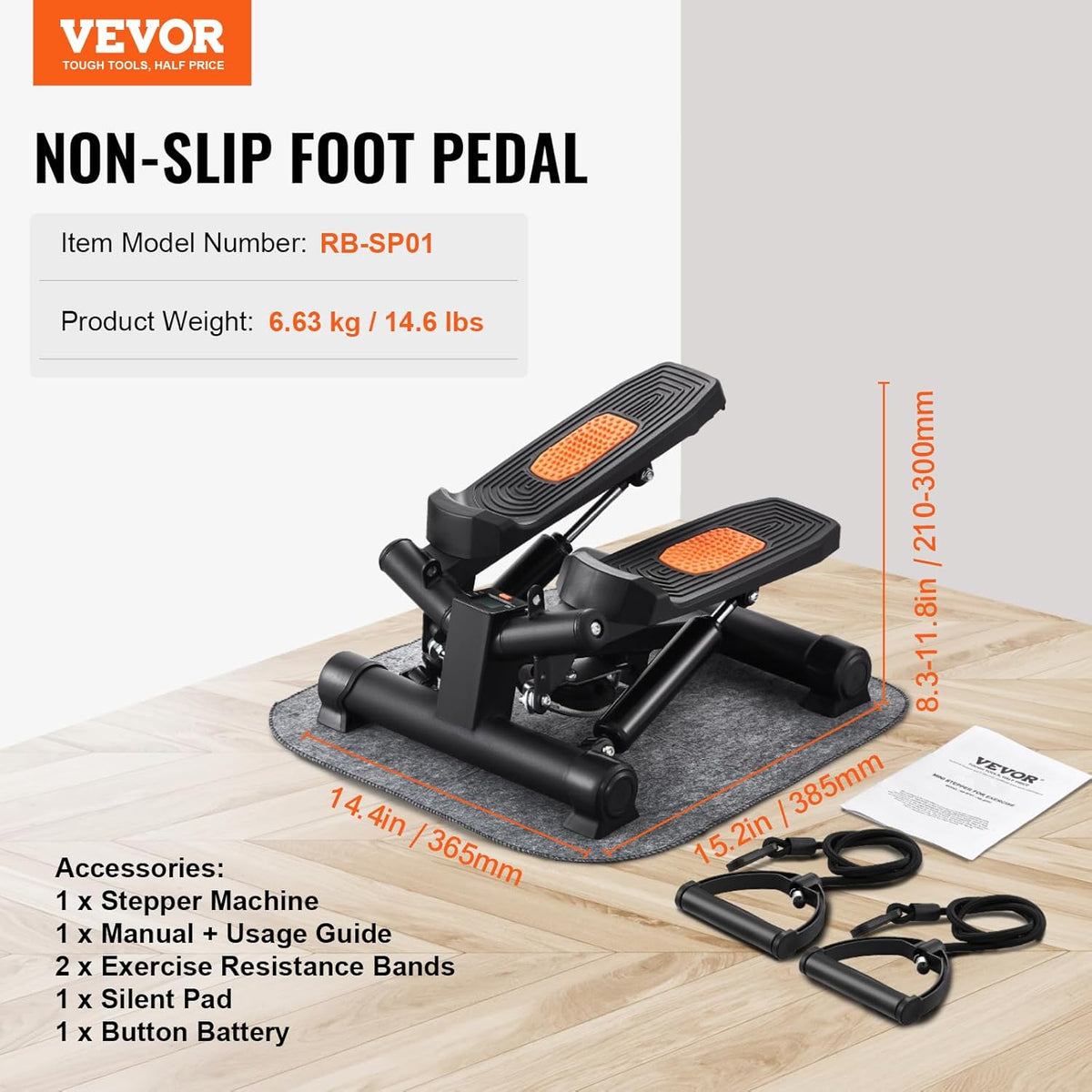 VEVOR Mini Stepper - Hydraulic Fitness Equipment with Resistance Bands for Full Body Cardio Workout