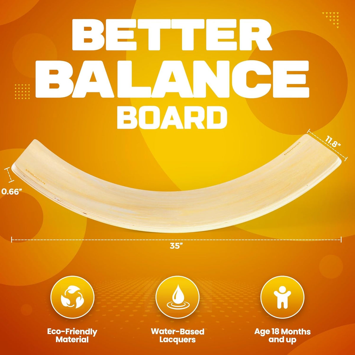 Skiennix Wooden Wobble Board - Kids' Balance Trainer for Indoor Play | Curvy Rocker Board for Yoga & Exercise