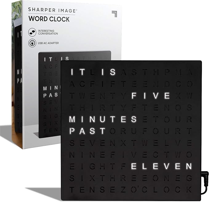 Sharper Image LED Word Digital Clock, Light-Up Desk & Wall Clock, Modern Time