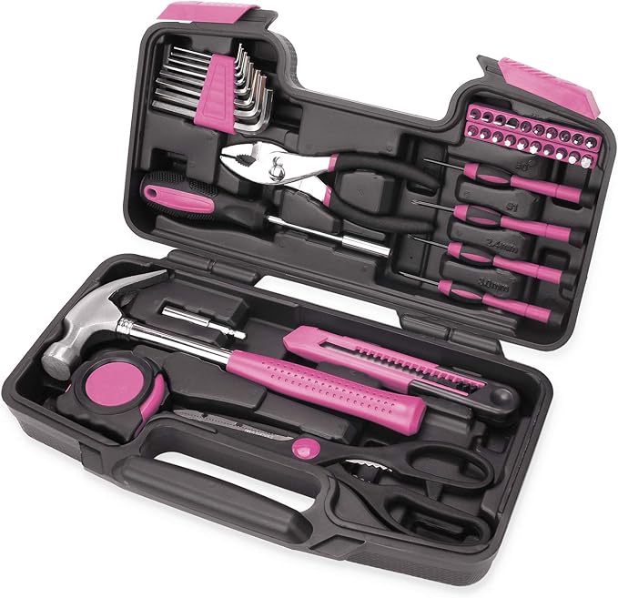 40-Piece All Purpose Household Pink Tool Kit for Girls, Ladies and Women - Includes All Essential Tools for Home, Garage, Office and College Dormitory Use