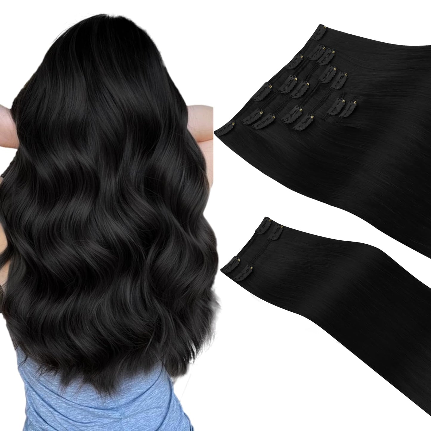 Hotbanana Clip In Hair Extensions Real Human Hair 140G 9Pcs 16 Inch Jet Black Clip In Human Hair Extensions Straight Remy Hair E