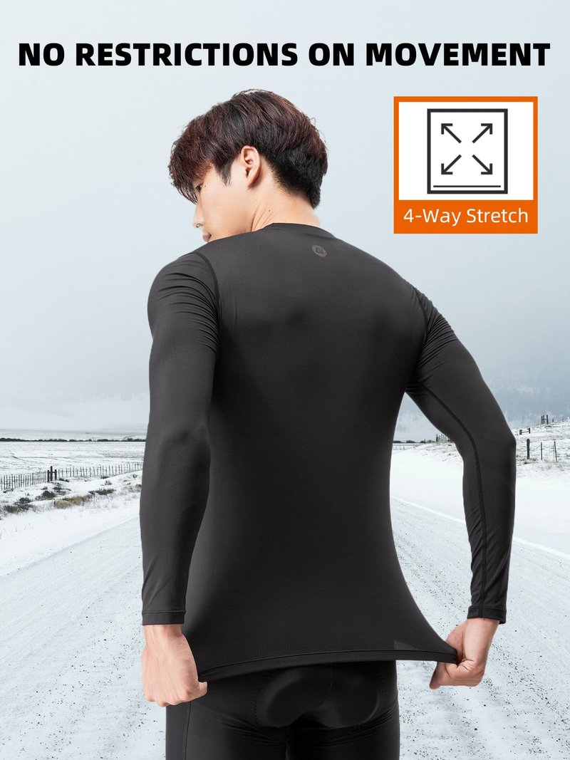 ROCKBROS Cycling Thermal Long Sleeve Shirts Men Wicking Compression Fleece Undershirt Base Layer for Ski Workout Black