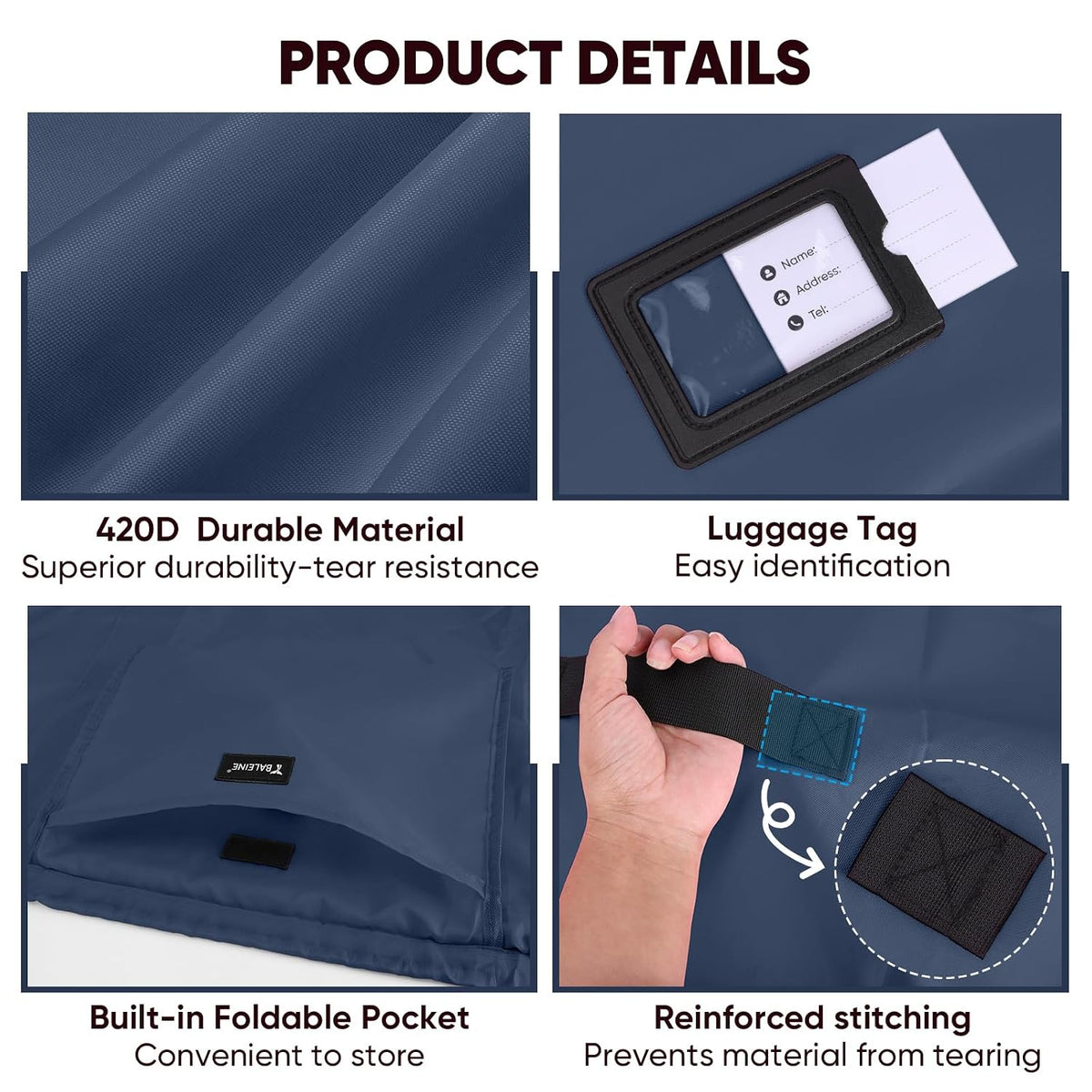 BALEINE Car Seat Travel Bag for Airplane, Water-Resistant Car Seat Bags for Air Travel, Foldable Cover with 3 Handles, Fits Toddler Carseat, Convertible and Booster Seats(Blue)