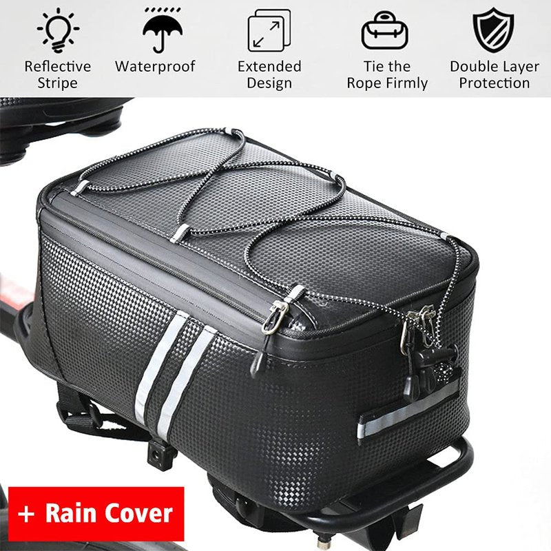 Tookie 8L Rear Carrier Luggage Bike Bag, Waterproof PU Leather Bicycle Rear Seat Cargo Bag Luggage Bike Bag Bicycle Saddle Bag with Rain Cover, Easy to Install