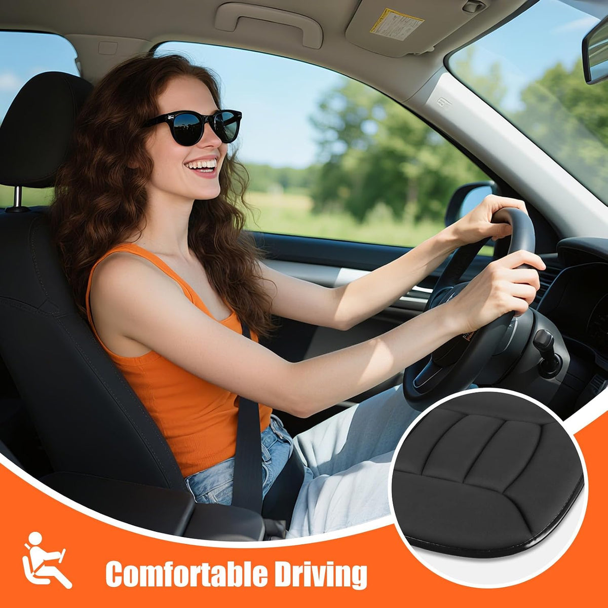 Car Seat Cushion for Long Sitting, Memory Foam Cushion for Office Chairs, Car Driving, Soft and Comfortable Support for Tailbone, Pain and Pressure Relief, Comfort(Black)