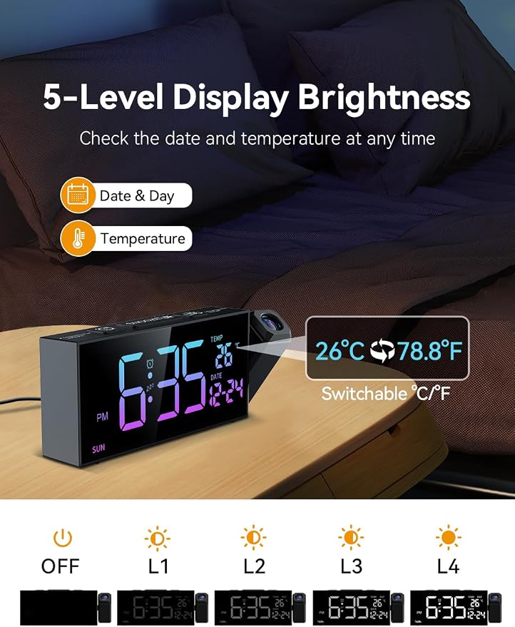 Netzu Projection Clock for Bedroom Ceiling, Alarm Clocks