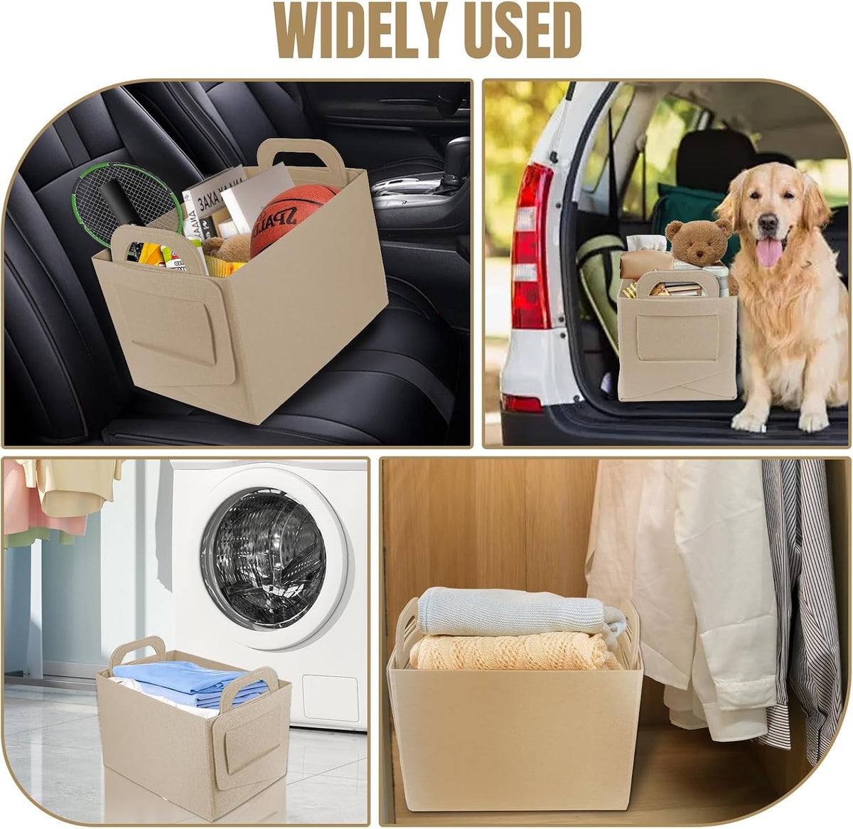 Hovom 2PCS Car Trunk Organizer, Foldable Trunk Organizer for SUV, Collapsible Felt Vehicle Organizers and Storage Box, Universal Felt Storage Basket, Travel Essentials, Car Accessories (Beige)