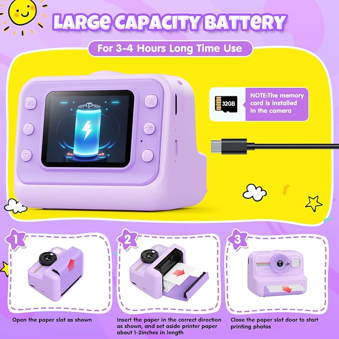HiMont Kids Camera Instant Print, 1080P HD Instant Print Camera