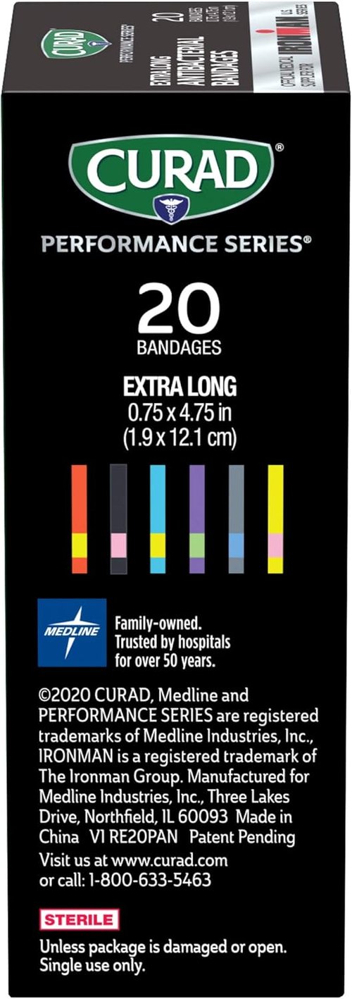 CURAD Performance Series Antibacterial Bandages - Extreme Hold Adhesive, Extra Long Flexible Fabric, 0.75" x 4.75", 480 Count
