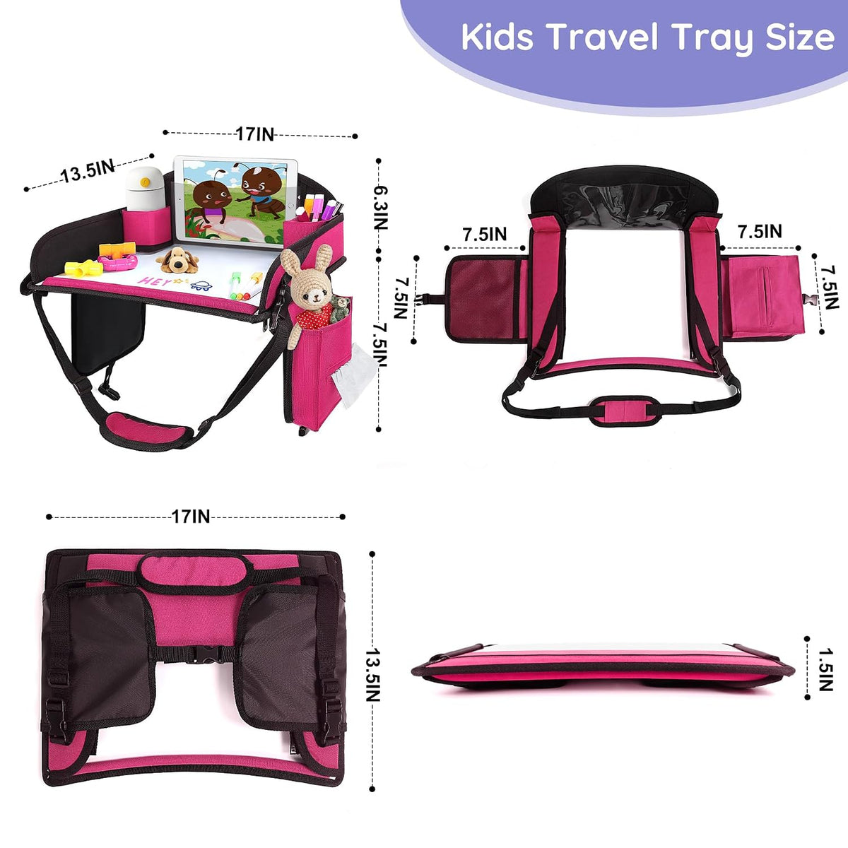Kids Lap Desk Tray for Road Trip Activities, Portable, Pink 1PCS