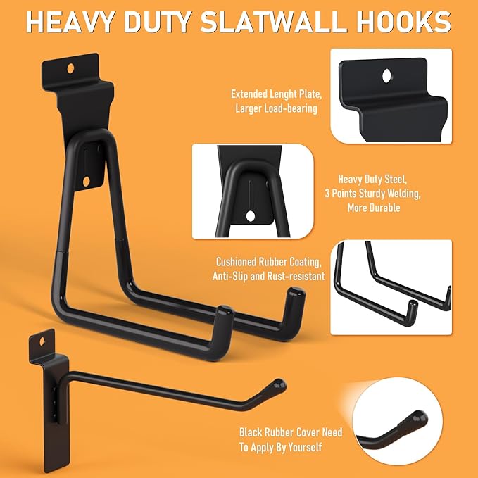INCLY 30PCS Slatwall Accessories Set, Includes 4 Pack Ventilated Metal Wire Slatwall Baskets and 26PCS Multisized Heavy Duty Slatwall Hooks for Garage Organization Rooms Workshop Storage