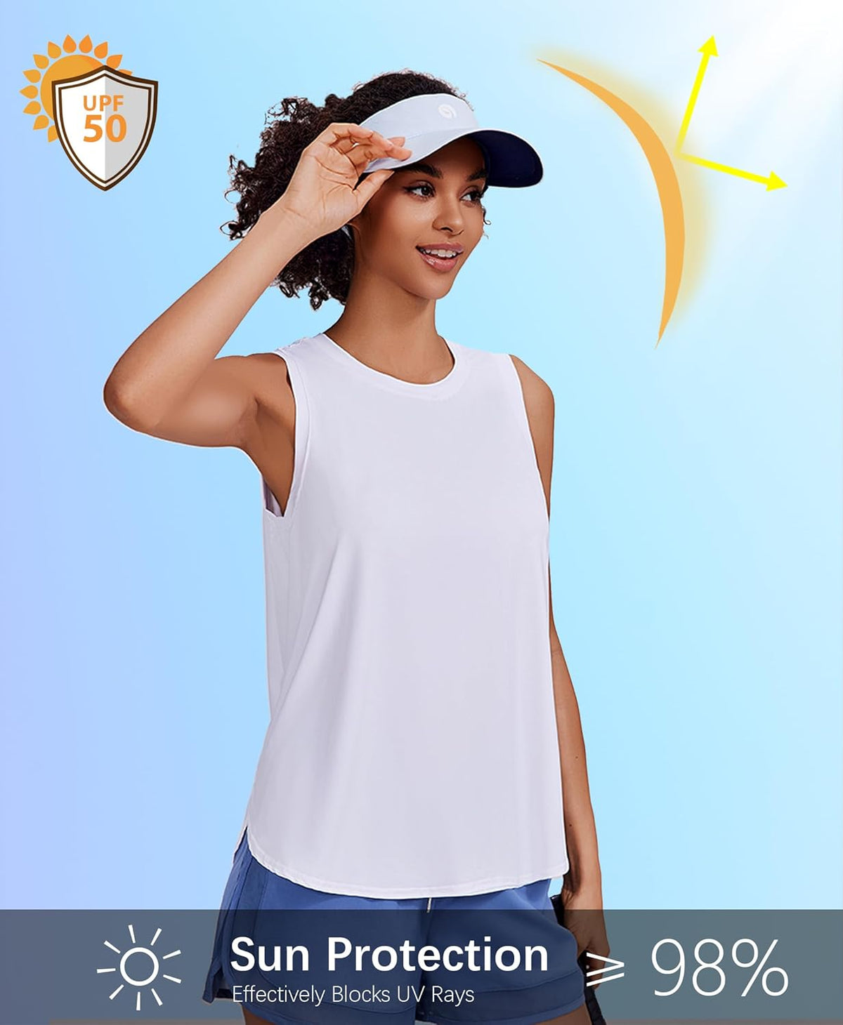 PINSPARK Workout Tank Tops for Women - UPF 50+ Quick-Dry Yoga Tanks with Side Slits | Loose Fit Athletic Top