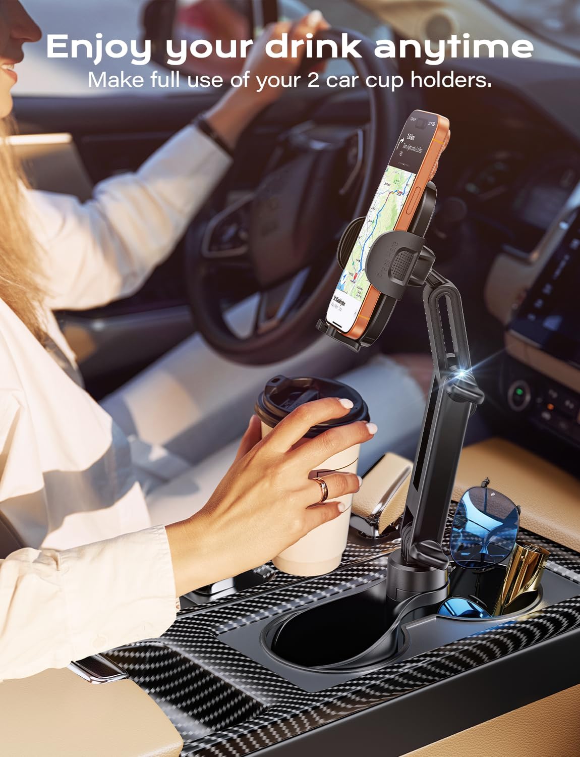 TAZENI 2-in-1 Cup Phone Holder for Car, with 2 Sizes Hollow Bases