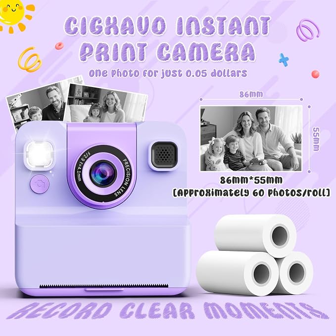 Kids Camera Instant Print with Flip Lens, 1080P HD Video Inkless Toddler