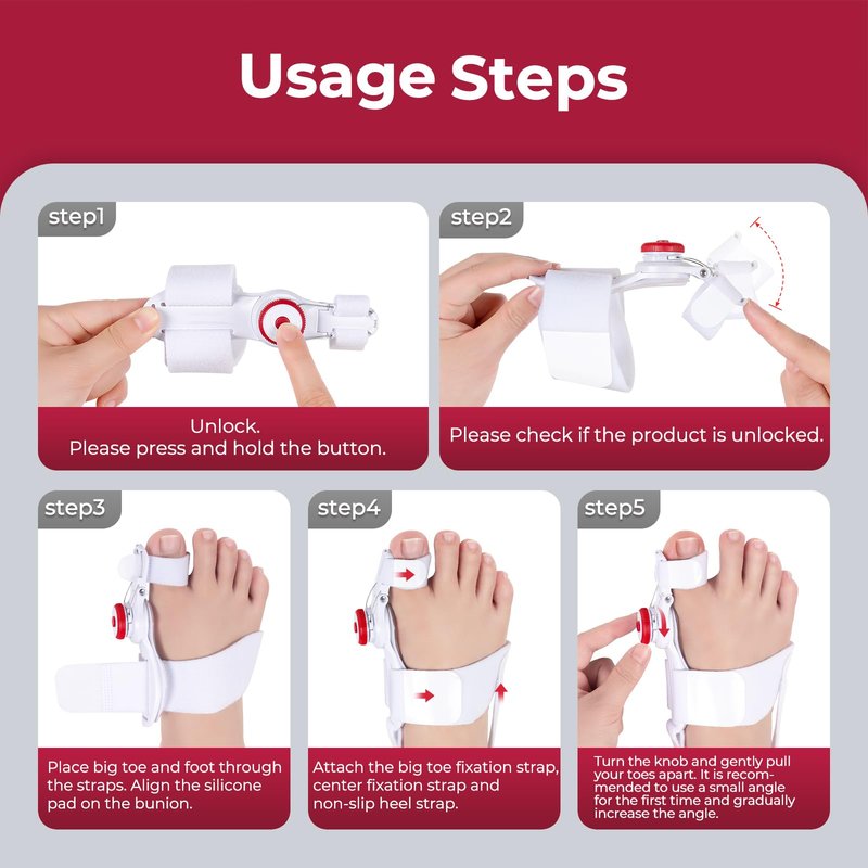 TENICORE Bunion Corrector for Kids, Adjustable Bunions Fix for Relief with Anti-slip Heel Strap, Red-1pc