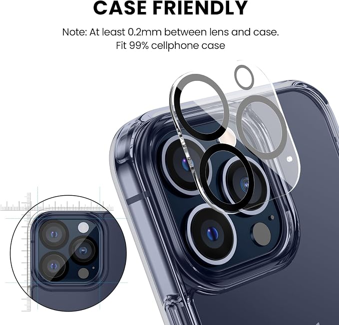 Tensea for iPhone 15 Pro / 15 Pro Max Camera Screen Protector, Tempered Glass