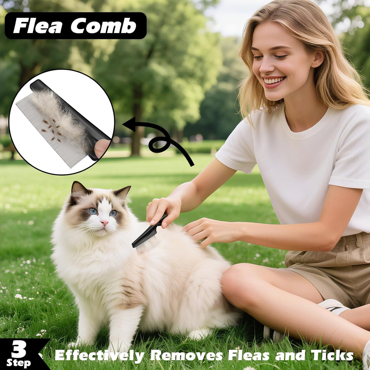 Skiennix Self-Cleaning Slicker Brush Set - Pet Grooming Rake & Flea Comb for Dogs, Cats, Horses | Red