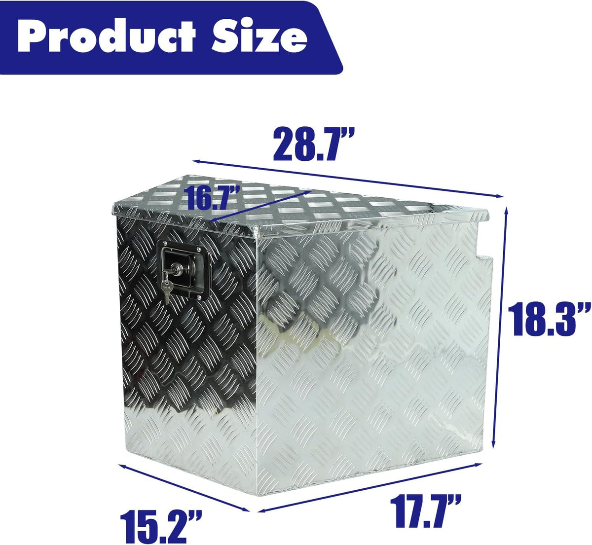 29"X16.5"X18" Silver Aluminum Pickup Truck Bed Trunk Storage Trailer Tongue Tool Box with Lock and Key 5 Bar Tread