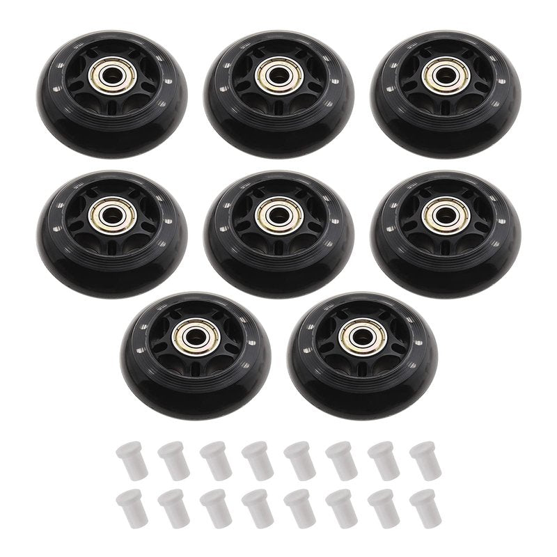 SING F LTD 8pcs 70mm 82A Skating Wheels with ABEC-7 608ZZ Bearing for Boys & Girls Indoor Outdoor Recreational Riding with 6mm White Plastic Spacers Replacement Black PU