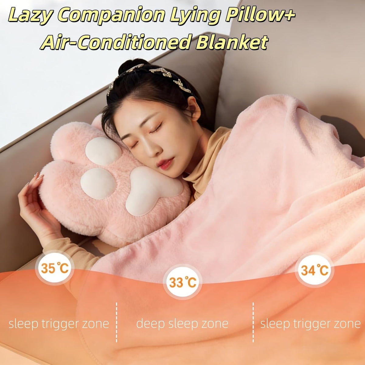 RYOLOY Cat Paw Warm Hand Pillow,with 66 * 35Inch Travel Blanket,2 in 1 Travel Pillow and Blanket Set,for Car Office Camping Essentials (Pink)