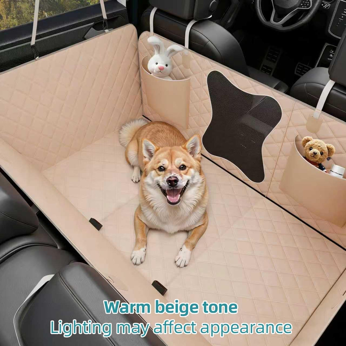 Bark Lover Dog Car Seat Cover for Back Seat – Heavy Duty Back Seat Extender for Dogs with Hard Bottom, 7-Layer Protection, Non-Slip & Scratchproof, Easy to Install (Beige)