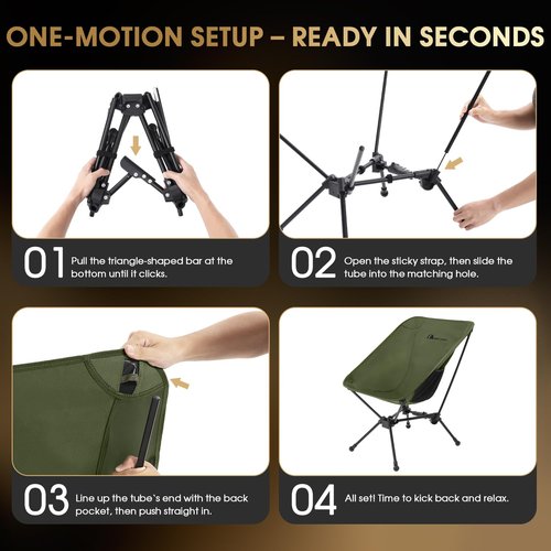 MOON LENCE Portable Camping Chair, Lightweight Folding Backpacking Hiking Chair, Plus Size Compact Yet, Support 330 lbs (Green)