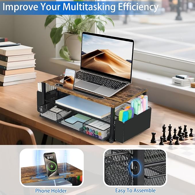 AUPSEN Wood Desk Organizers and Accessories, 2-Tier Computer Monitor Stand Riser