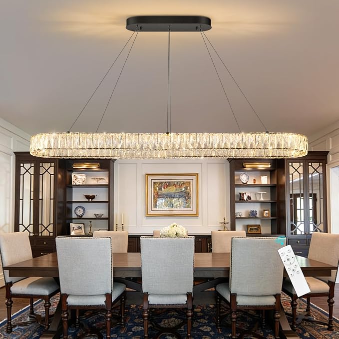HAIXIANG Crystal 59 Inch Long Chandelier Modern Dimmable LED Chandeliers