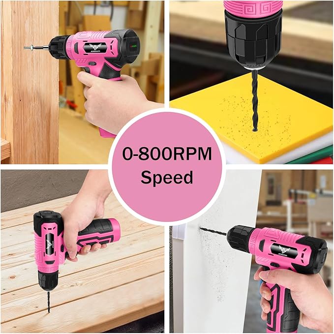 JENABOM Tool Set - 8V Cordless Drill Set, 127 Piece Home Tool Set With Hand Drill, Tool Kit for Women & Men, Perfect for Homeowner, Diyer, Handyman, Pink
