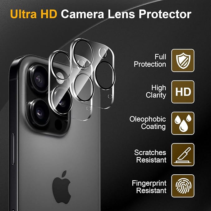 3 Pack Camera Lens Protector for iPhone 16 Pro/16 Pro Max, Tempered Glass