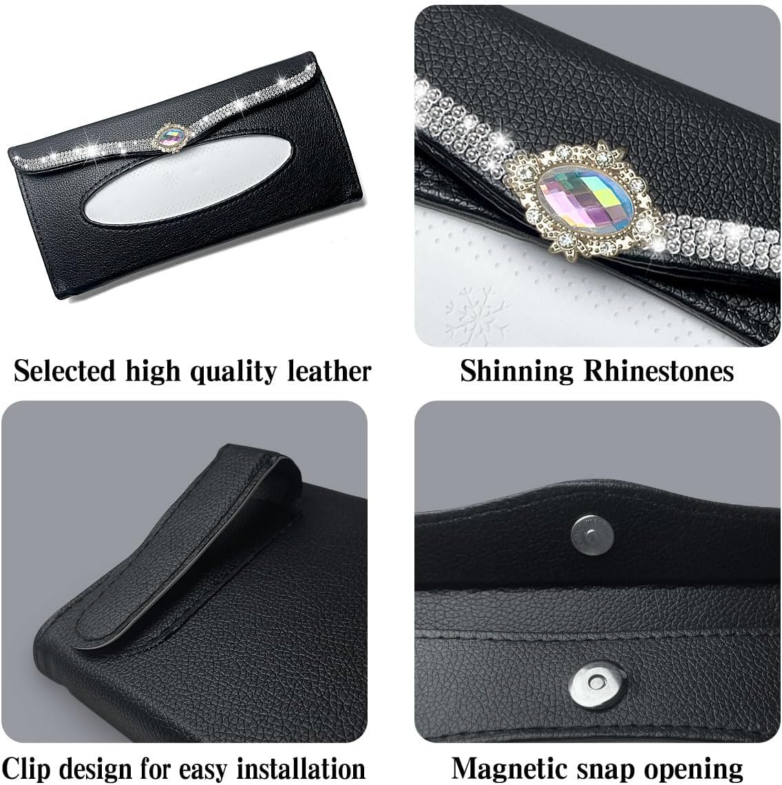 Bling Car Tissue Holder Rhinestones Visor for Auto Black Interior Accessories for Women