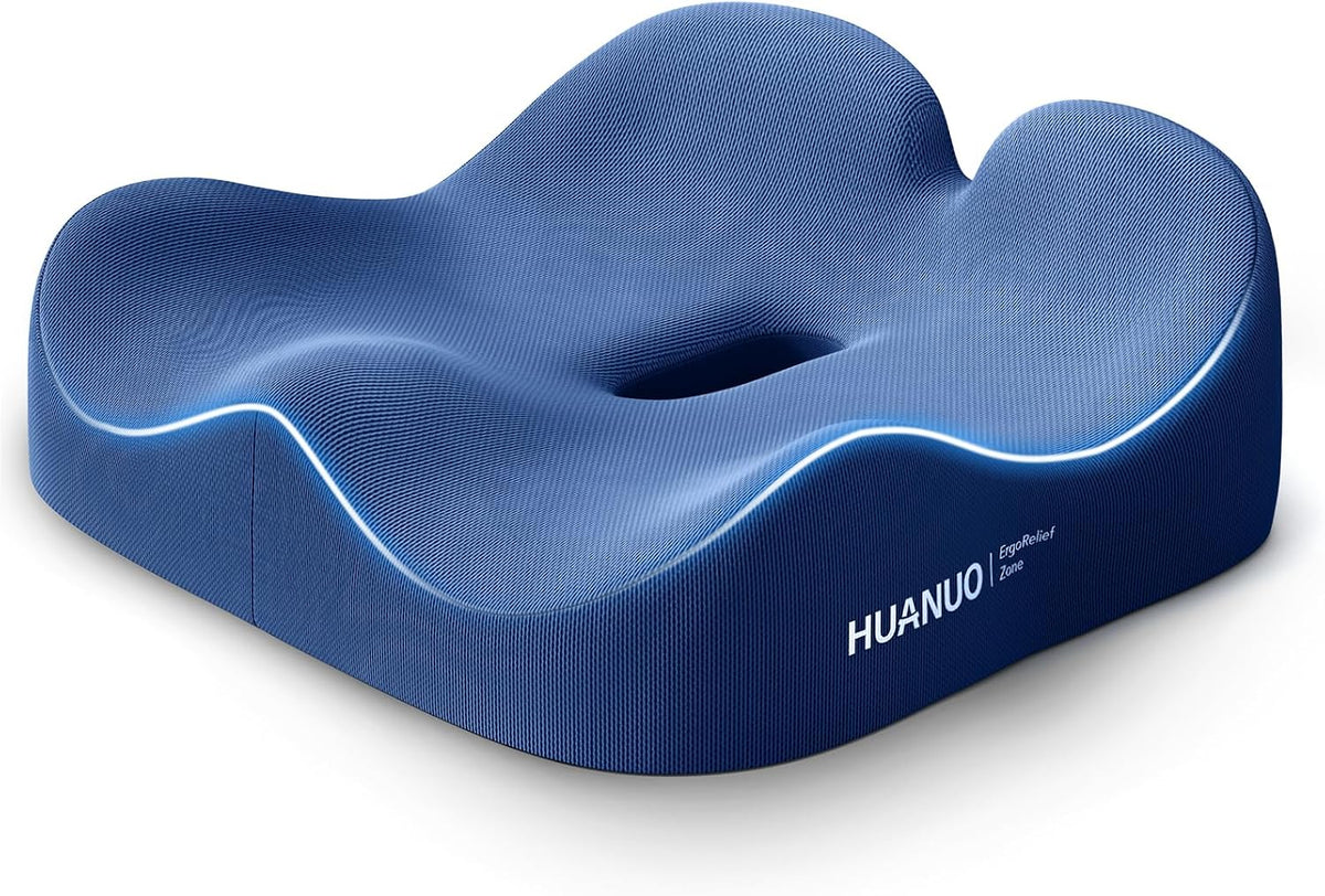 HUANUO Ergonomic Seat Cushion, Memory Foam Cooling Gel Office Chair Cushion for Hip Support, Tailbone Pressure Relief, Breathable Car Seat Cushion for Home, Work, Driving
