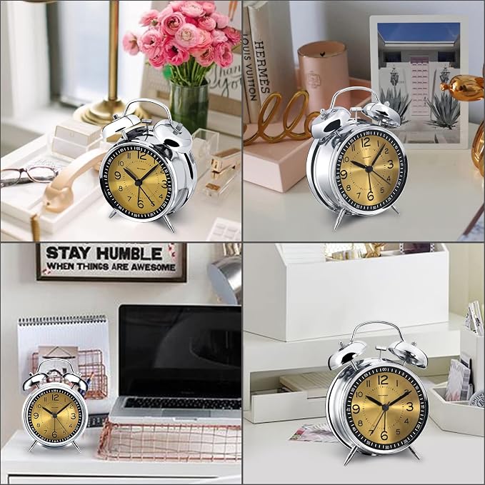 Peakeep Loud Alarm Clock for Heavy Sleepers Adults, Metal 4.5" Twin Bell