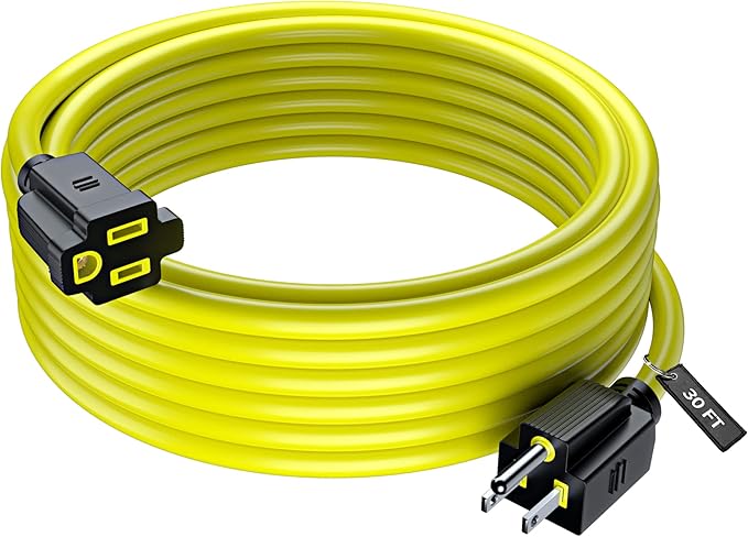 Maximm 30 Ft Yellow Extension Cord, Heavy Duty 3-Prong Outdoor Power Cable, ETL Listed for Contractors