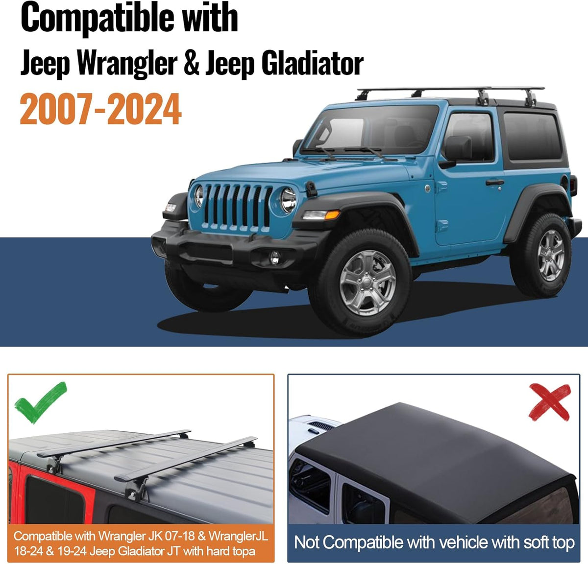 Wonderdriver Heavy Duty Roof Rack Cross Bars - 330lb Capacity for Jeep Wrangler JK JL Gladiator JT 2007-2026 | Aluminum Cargo Carrier