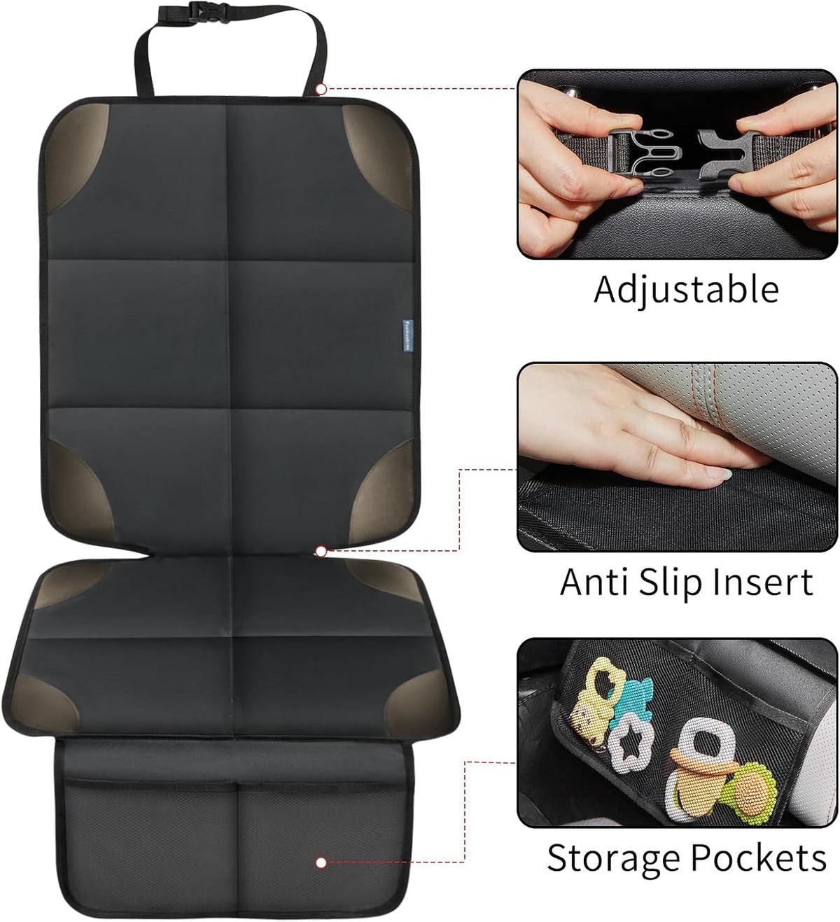 Car Seat Protector for Child Carseat, 1 Pack Protect Car Seats Cover for Baby with Thickest Padding and Non-Slip Padded Backing Mesh Pockets Kids Pets Car Back Seat Protectors(Darkgrey)