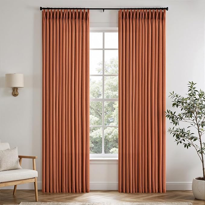 Memory Trained Pinch Pleated Curtains 108 Inches Long, Viral Linen Pinch Pleat