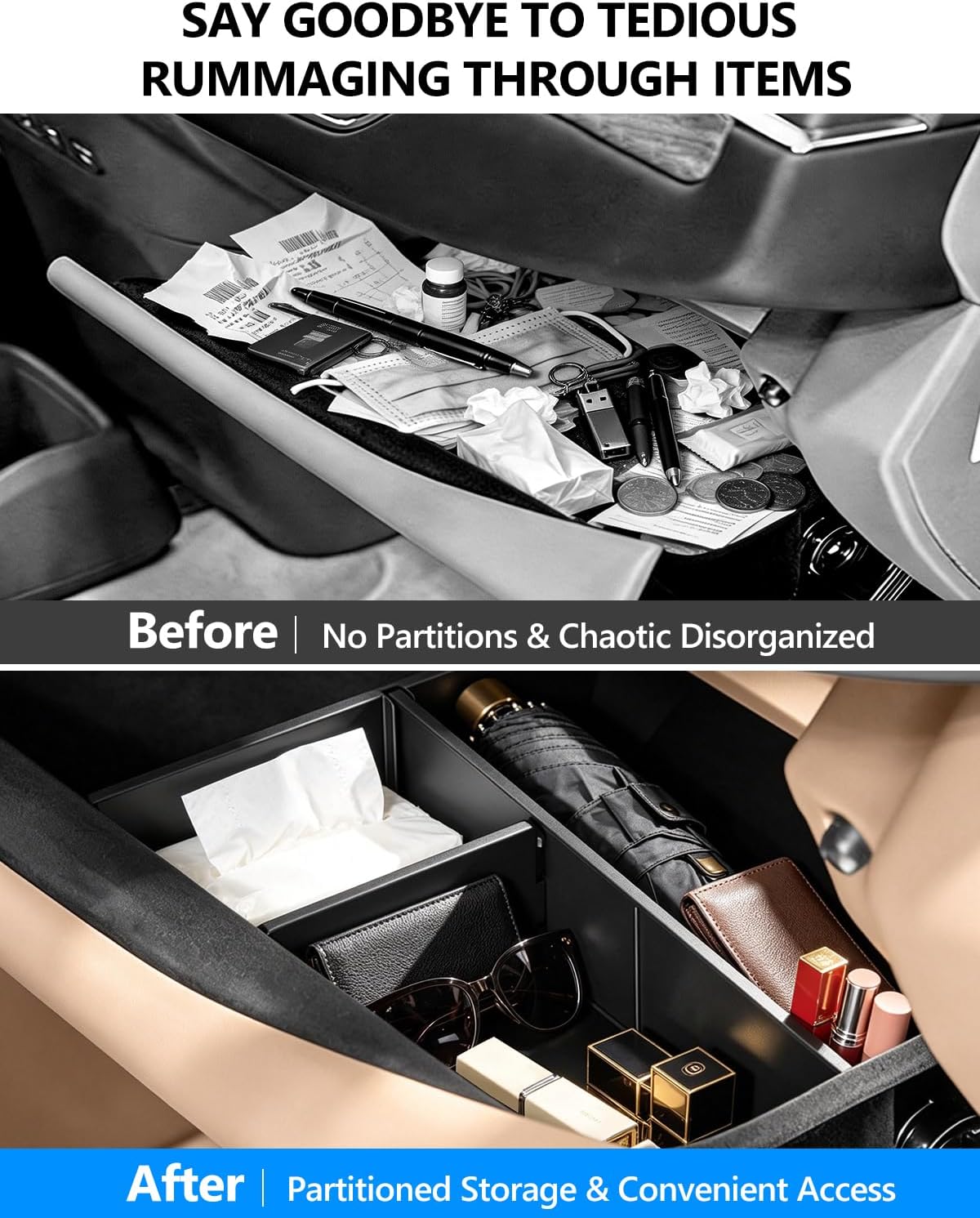 for Kia EV9 Glove Box Dividers Organizer 2024-2026 Accessories Center Control Glove Partition Panel for Kia EV9 Insert Compartment Dividers Tray Sunglass Key Card Storage Solution System