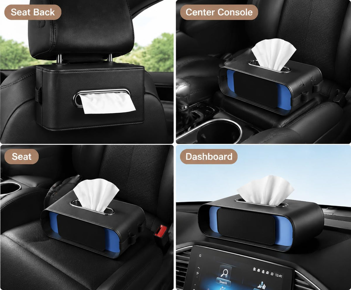 Large Car Tissue Holder Premium PU Leather Organizer Fits 100–250 Count