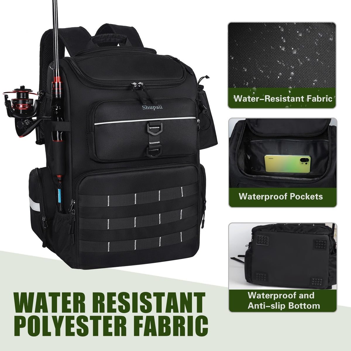 Skiennix Large Fishing Backpack - Waterproof 45L Tackle Bag with Rod Holders | Perfect Fishing Gear Gift for Men