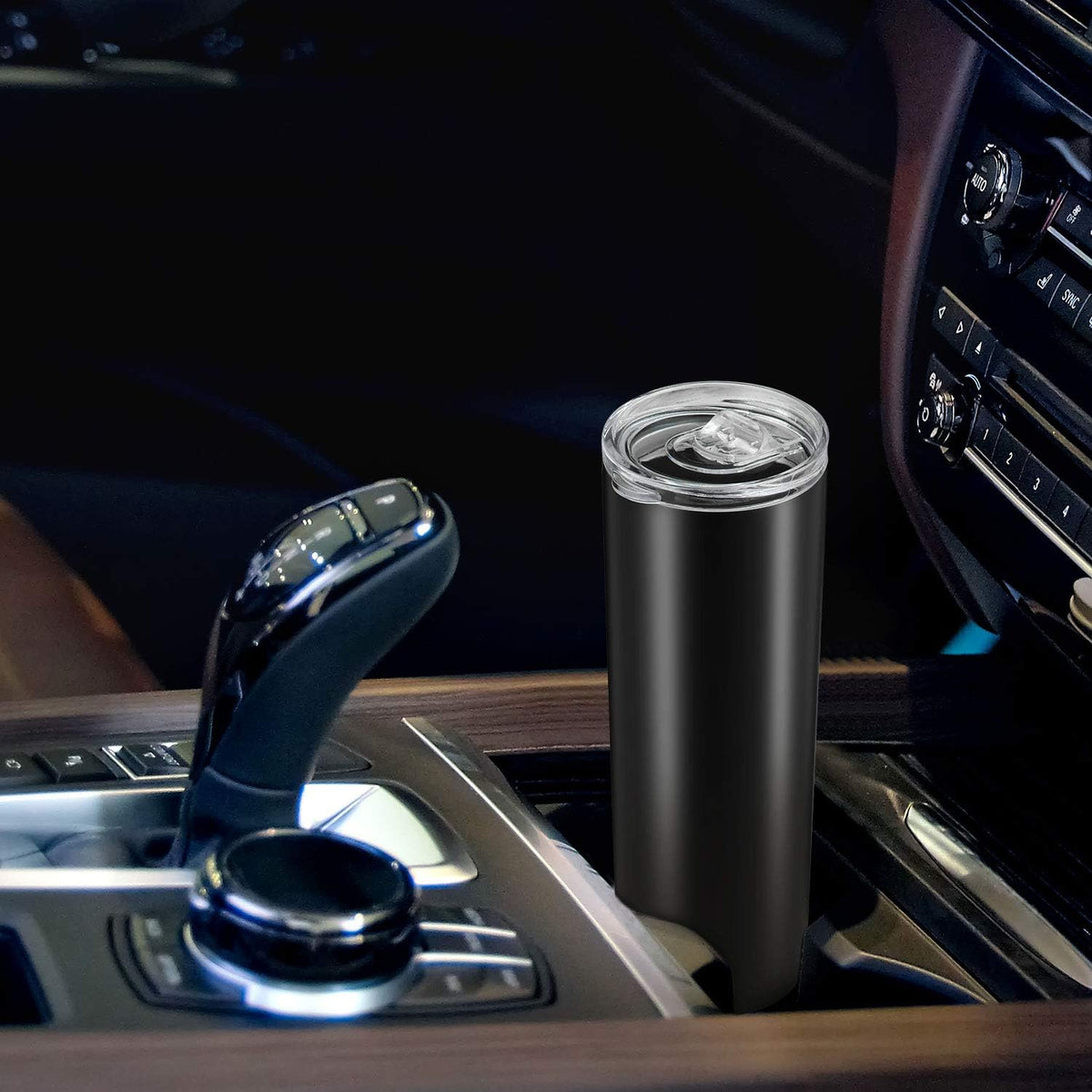 Skiennix 20 oz Stainless Steel Skinny Tumbler - Double-Insulated, Splash-Proof Lid & Straw | Black